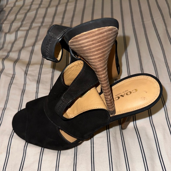 Designer Suede Coach “Lexia” Open Toe Heels - Picture 5 of 7